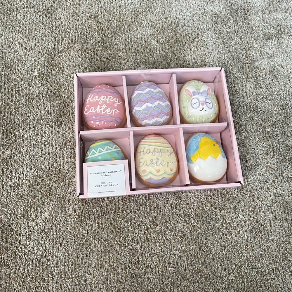 Cupcakes and Cashmere 6pc Ceramic Easter Egg Sugar Cookie Decor Set NIB - Picture 7 of 8